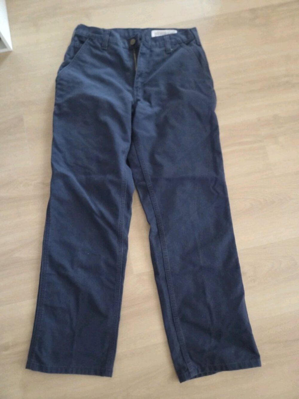 Carhartt Dungaree Fit Navy Cotton Blend Pants 30x 32. Tear In The Back Pocket